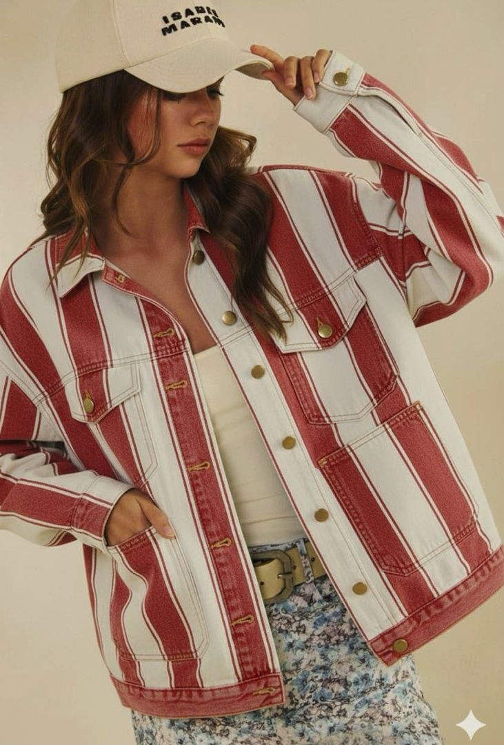 Red and White Jean Jacket