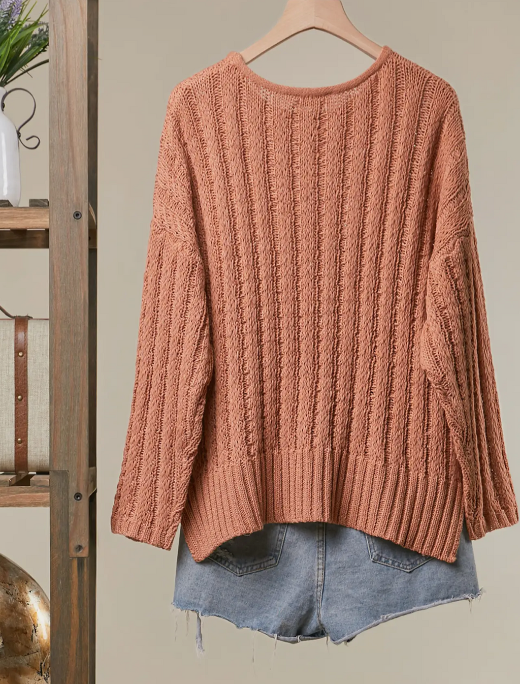 Relaxed Fit Rib Knit Pocket Sweater
