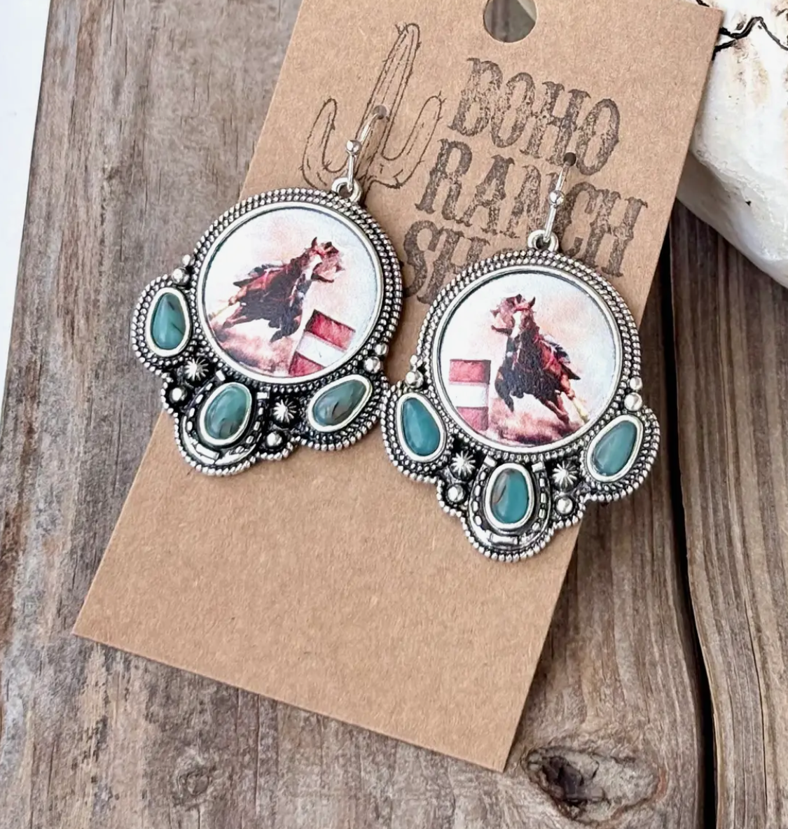 Western Style Rodeo Turquoise Stone Dangle Earrings