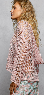 Rose Pink Crochet Hooded Top