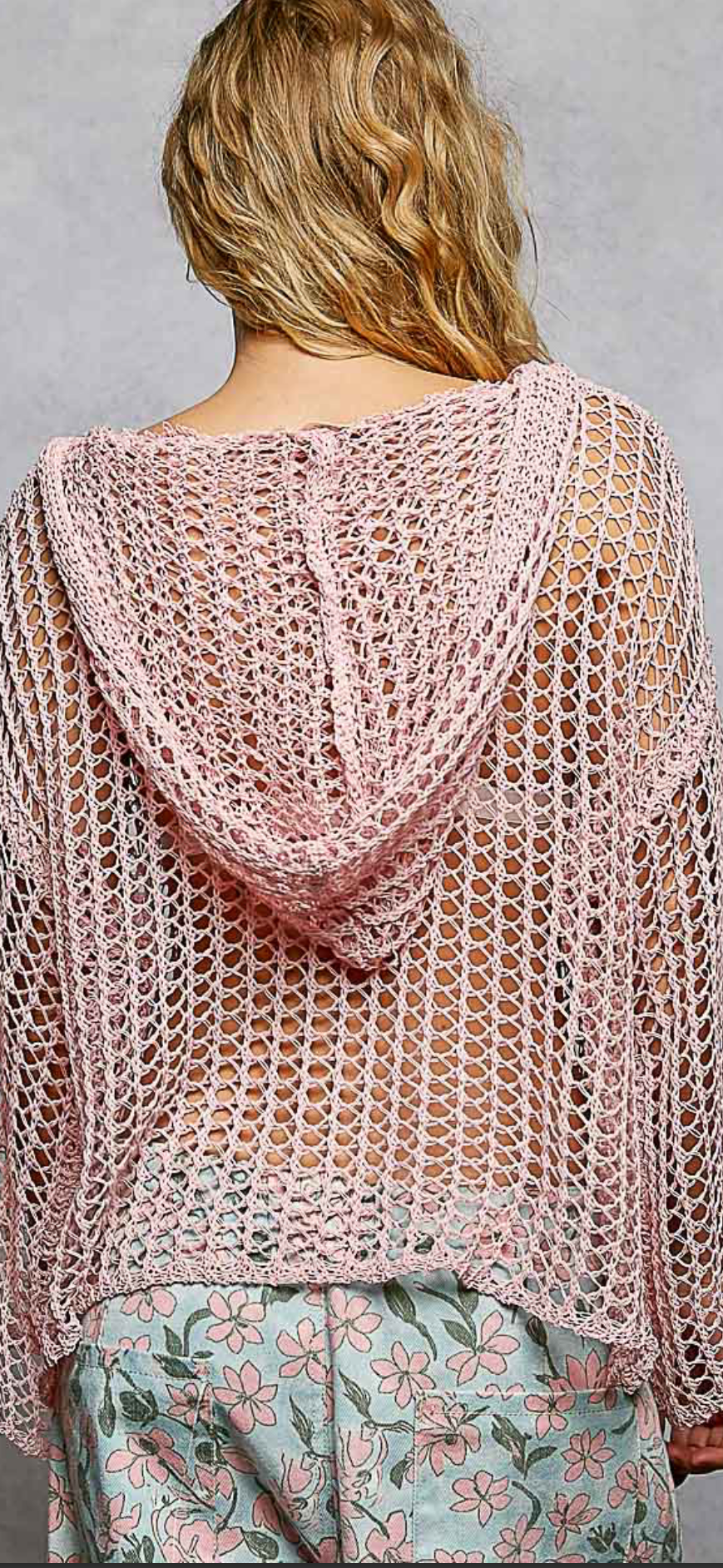 Rose Pink Crochet Hooded Top