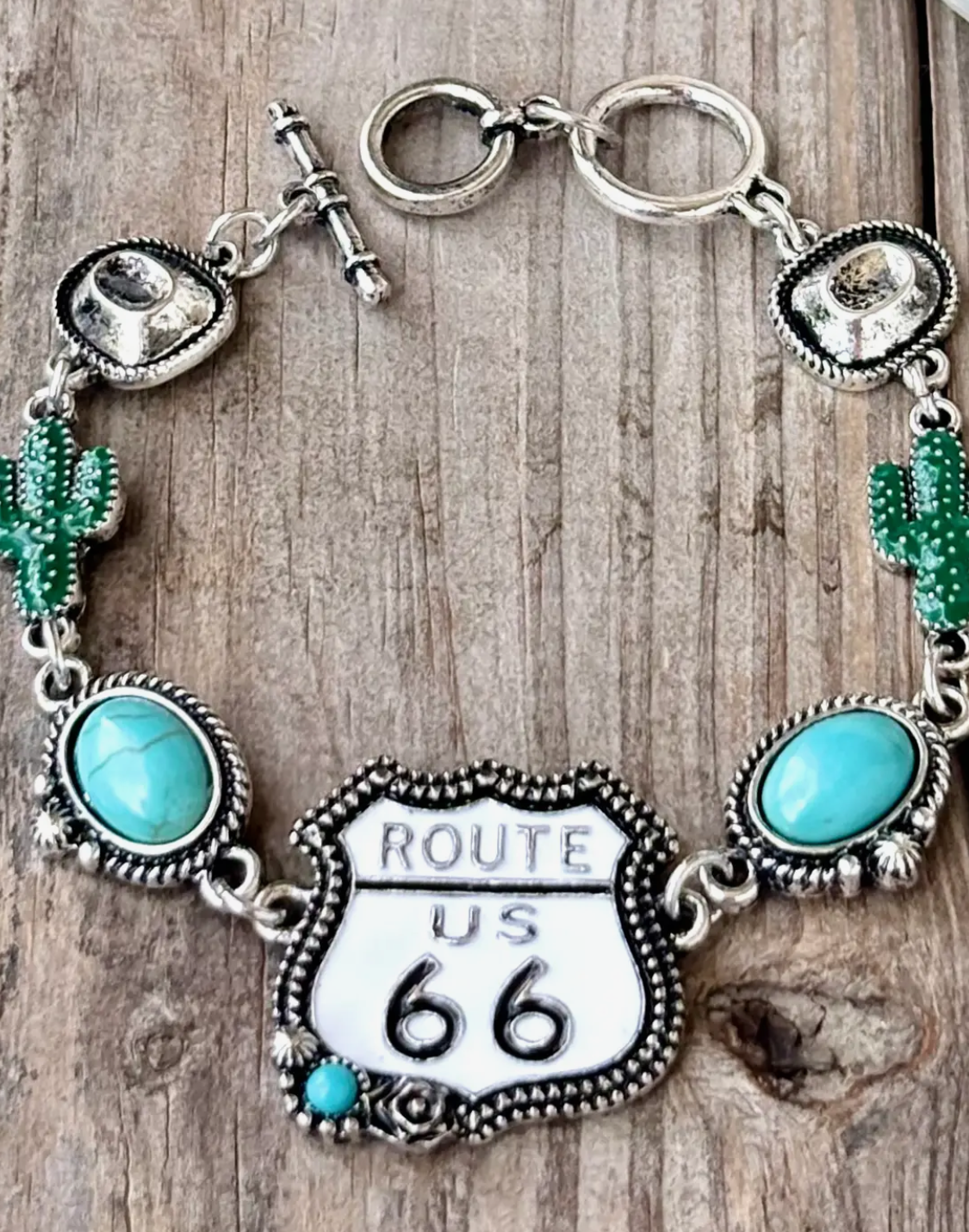 Western Style ROUTE 66 Turquoise Stone Toggle Charm