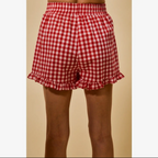 Ruffled Bottom Detail Shorts- red and White Checkered