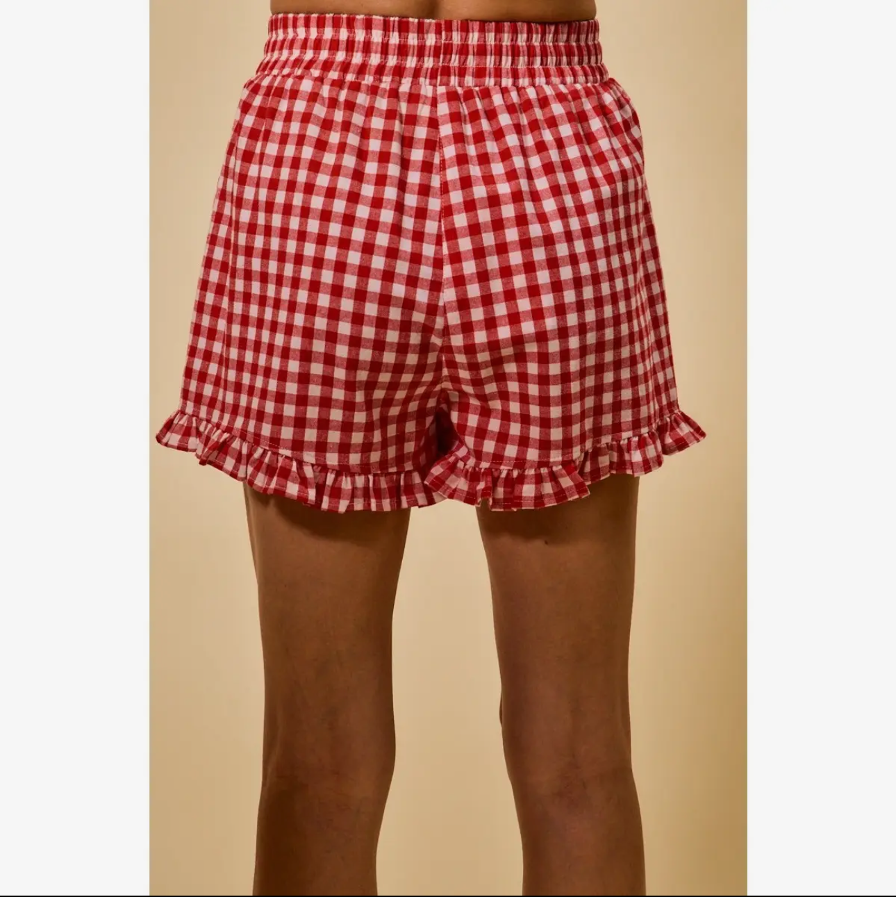 Ruffled Bottom Detail Shorts- red and White Checkered