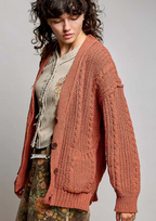 Cozy Textured Chunky Ribbed Knit Cardigan-brick