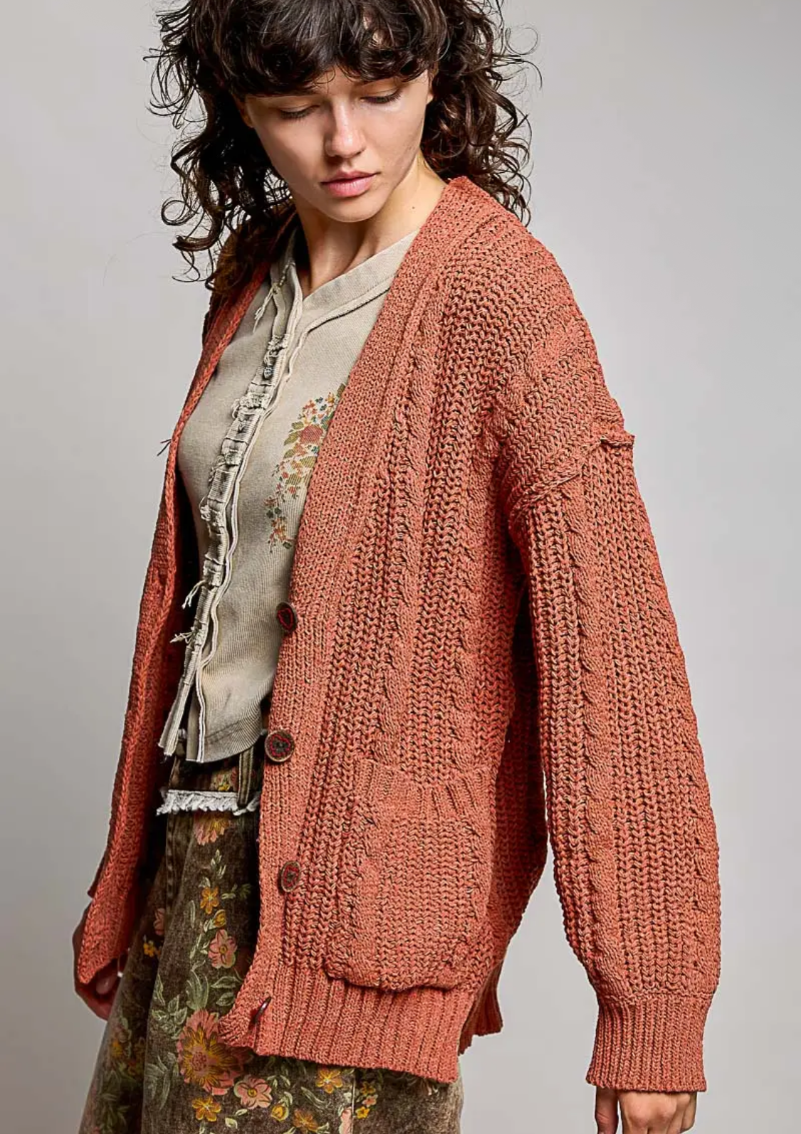Cozy Textured Chunky Ribbed Knit Cardigan-brick