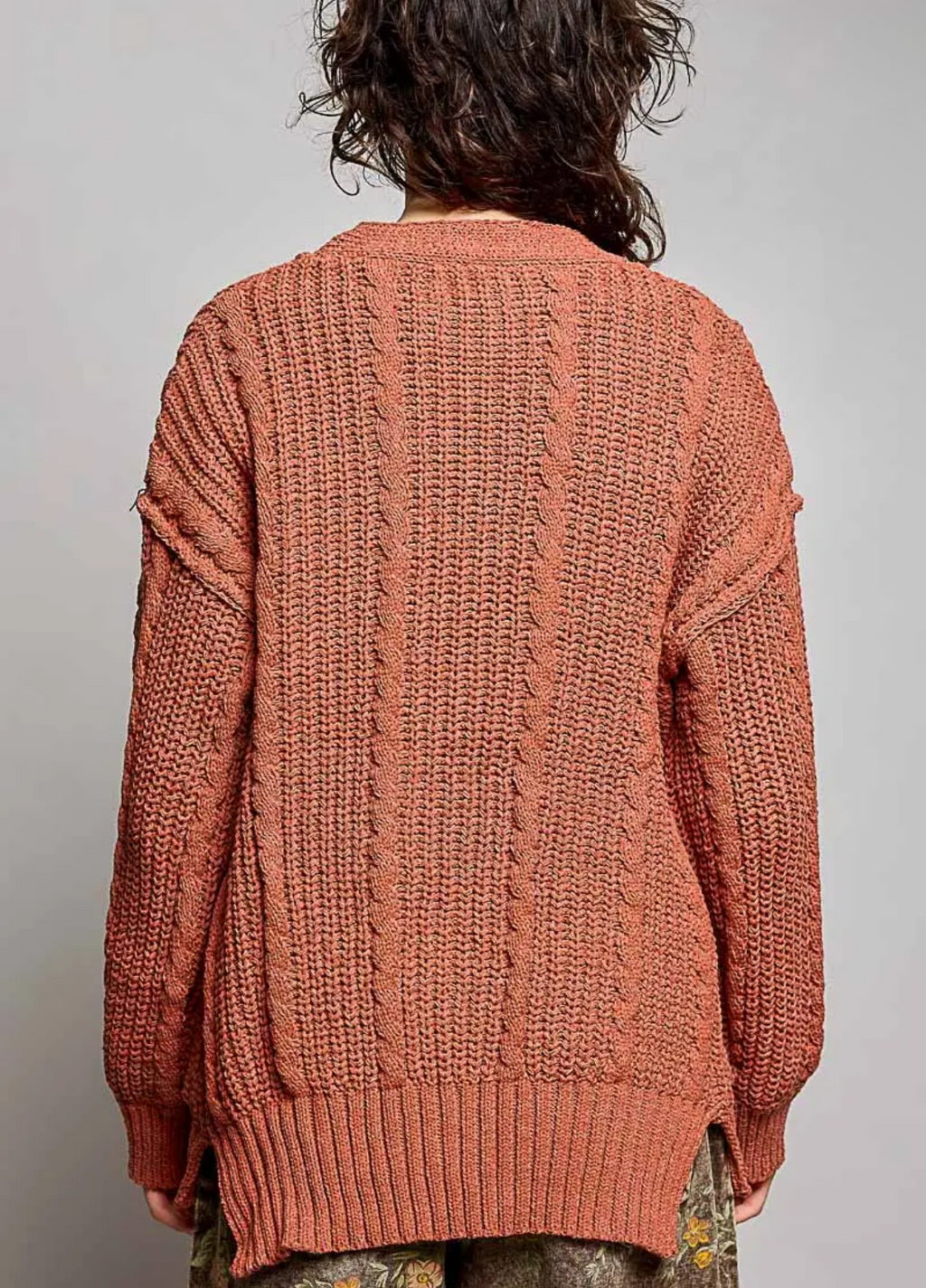 Cozy Textured Chunky Ribbed Knit Cardigan-brick