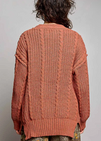 Cozy Textured Chunky Ribbed Knit Cardigan-brick