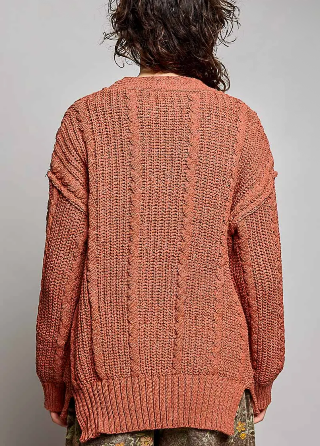 Cozy Textured Chunky Ribbed Knit Cardigan-brick
