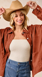Corduroy Relaxed fit Shacket with Back Pleat-rust