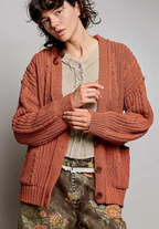 Cozy Textured Chunky Ribbed Knit Cardigan-brick