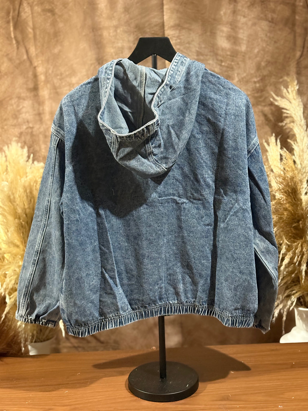 Vintage Wash Denim Zip-Up Hoodie