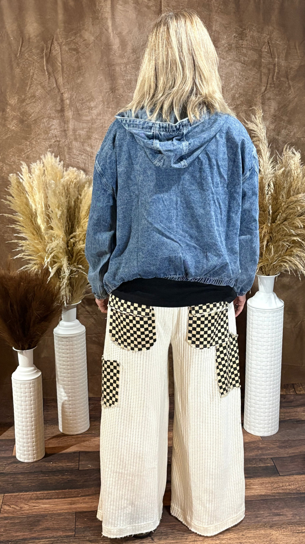 Vintage Wash Denim Zip-Up Hoodie