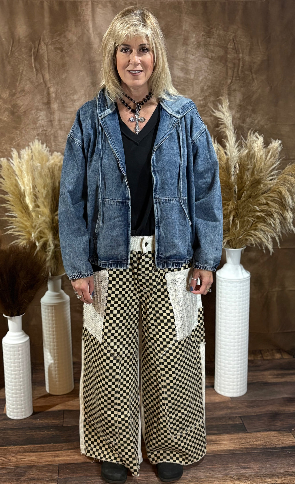 Vintage Wash Denim Zip-Up Hoodie