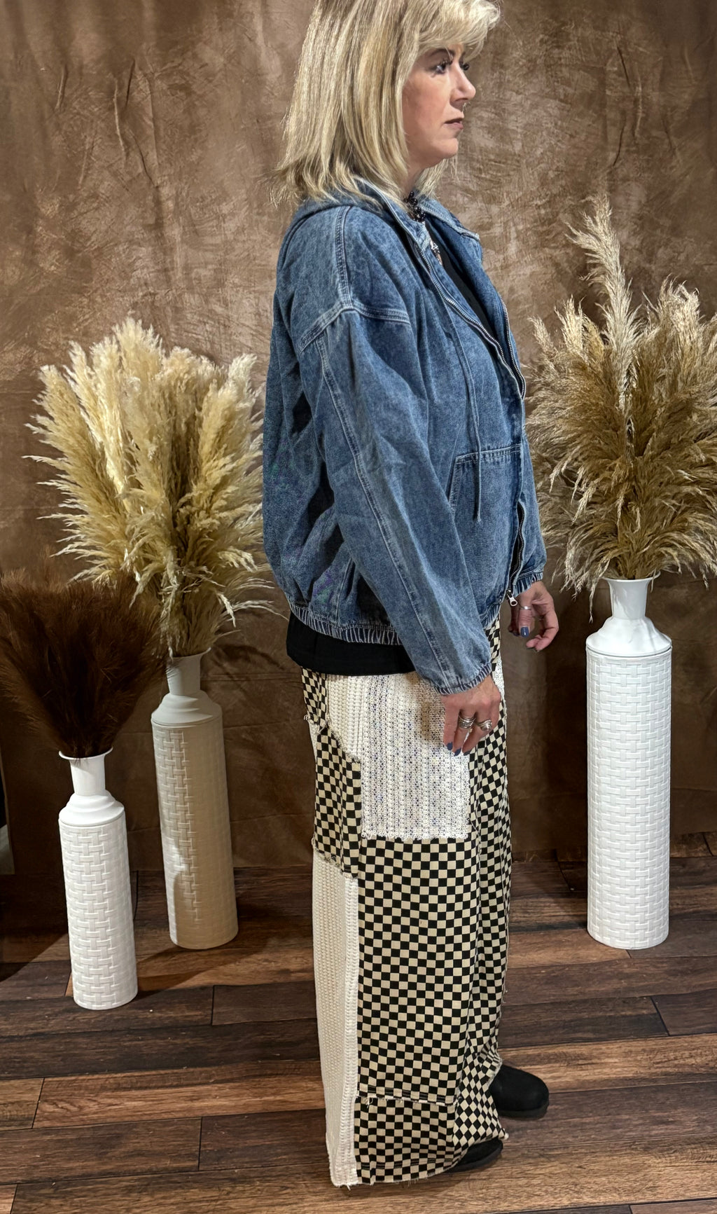 Vintage Wash Denim Zip-Up Hoodie