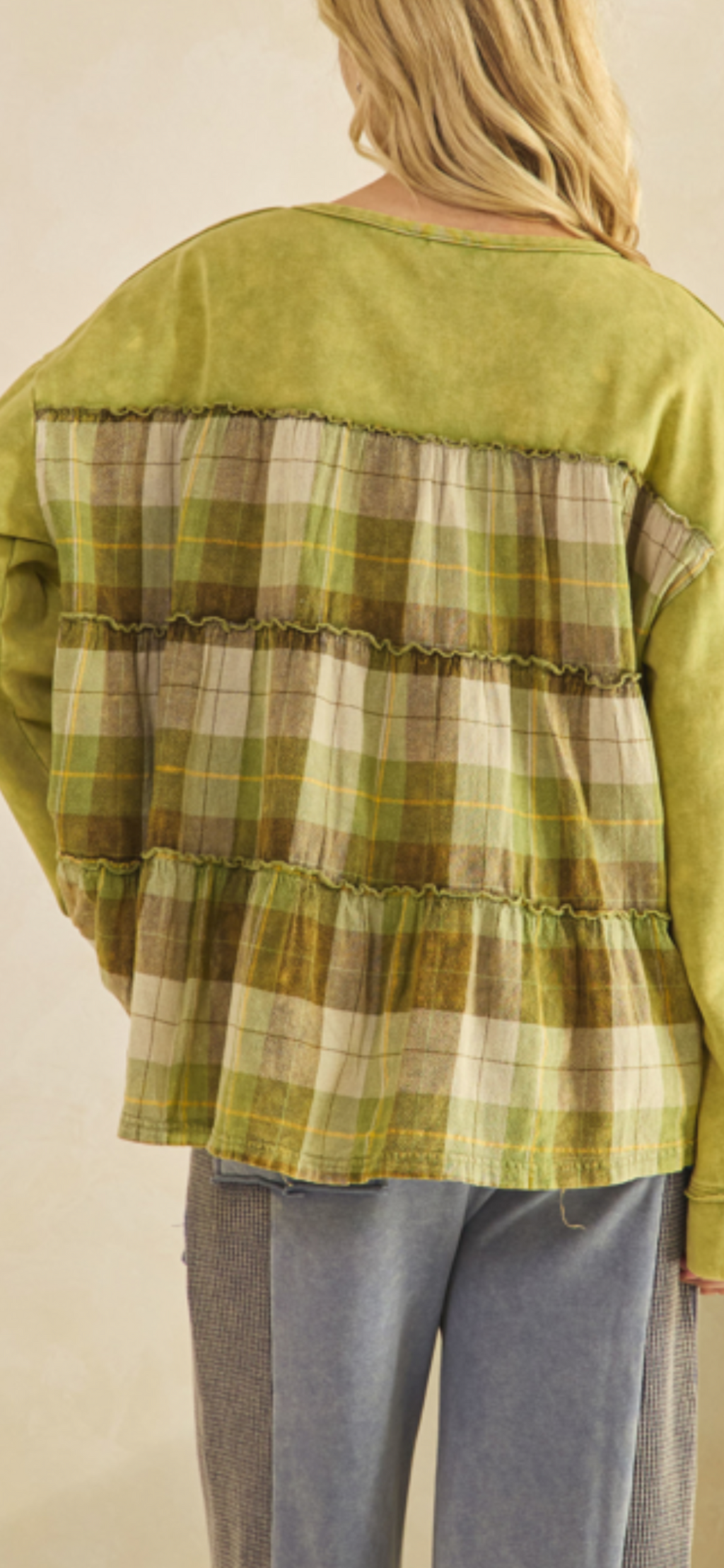 Rustic  Charm Plaid Contrast Top