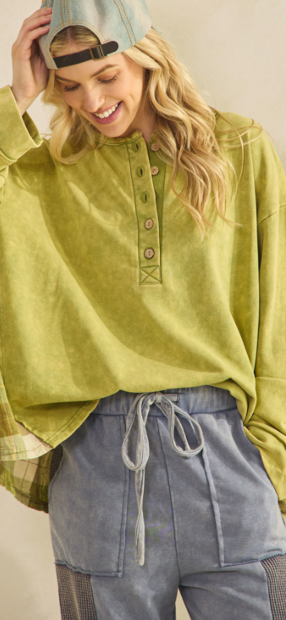 Rustic  Charm Plaid Contrast Top