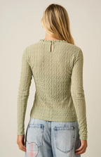 Textured Ruffle Neck Long Sleeve Lace Top