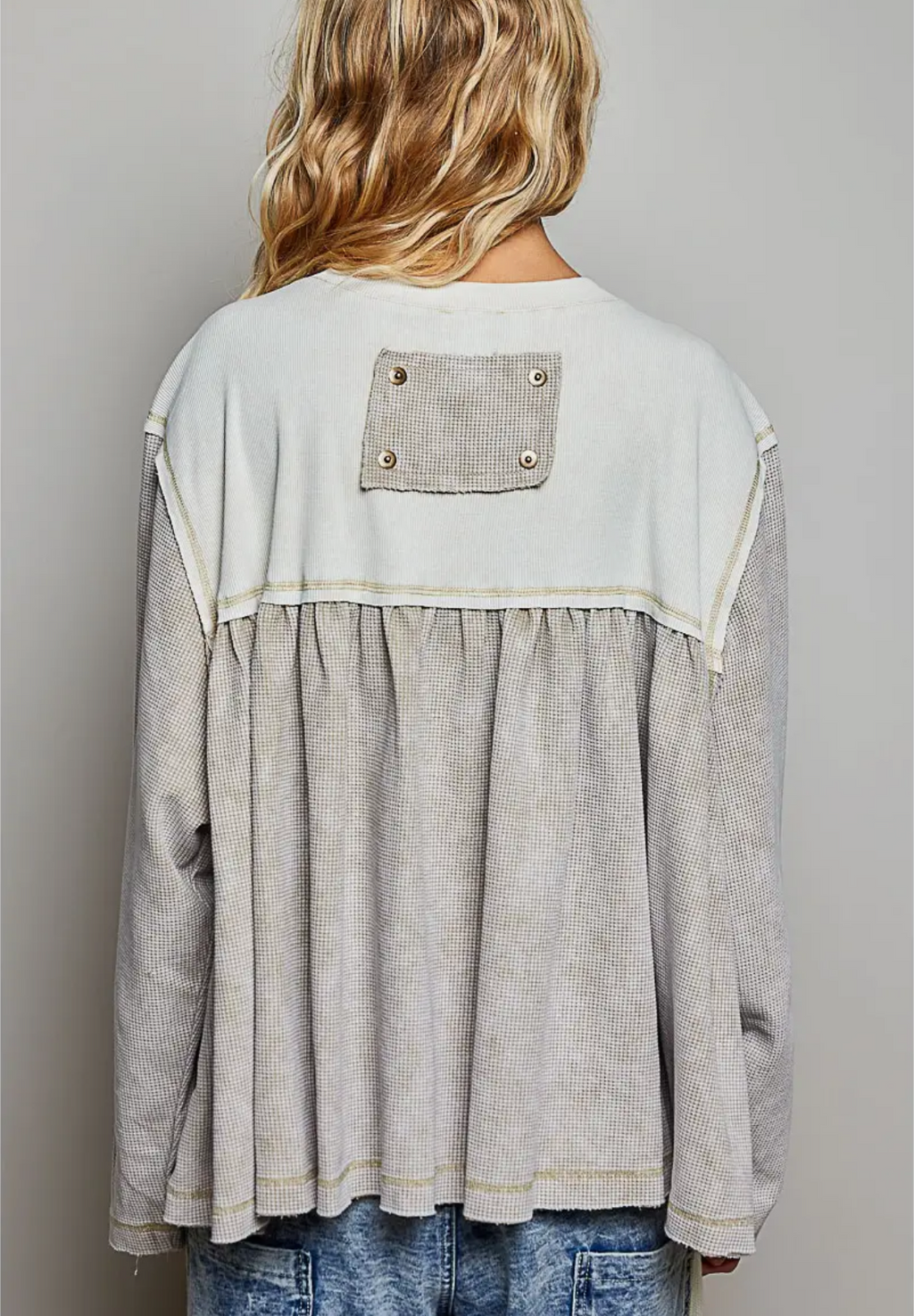 Mixed Panel Thermal Top Vintage Wash Relaxed Fit Shirt