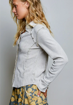 Vintage Wash Thermal V Neck Button Down Long Sleeve Top