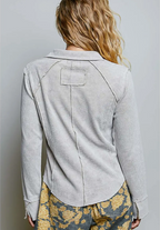 Vintage Wash Thermal V Neck Button Down Long Sleeve Top