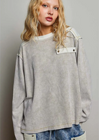 Mixed Panel Thermal Top Vintage Wash Relaxed Fit Shirt