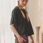 Sheer Cropped Short Sleeve Tee-Black