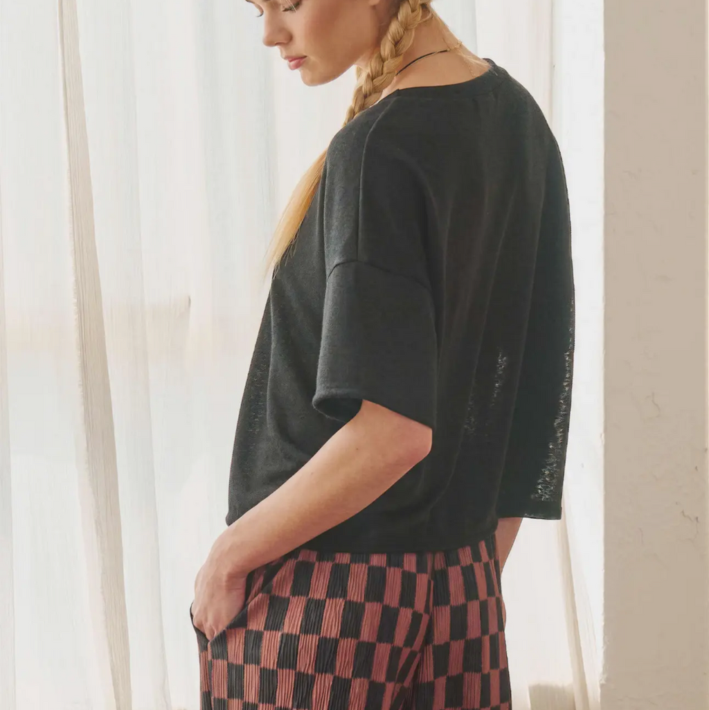 Sheer Cropped Short Sleeve Tee-Black