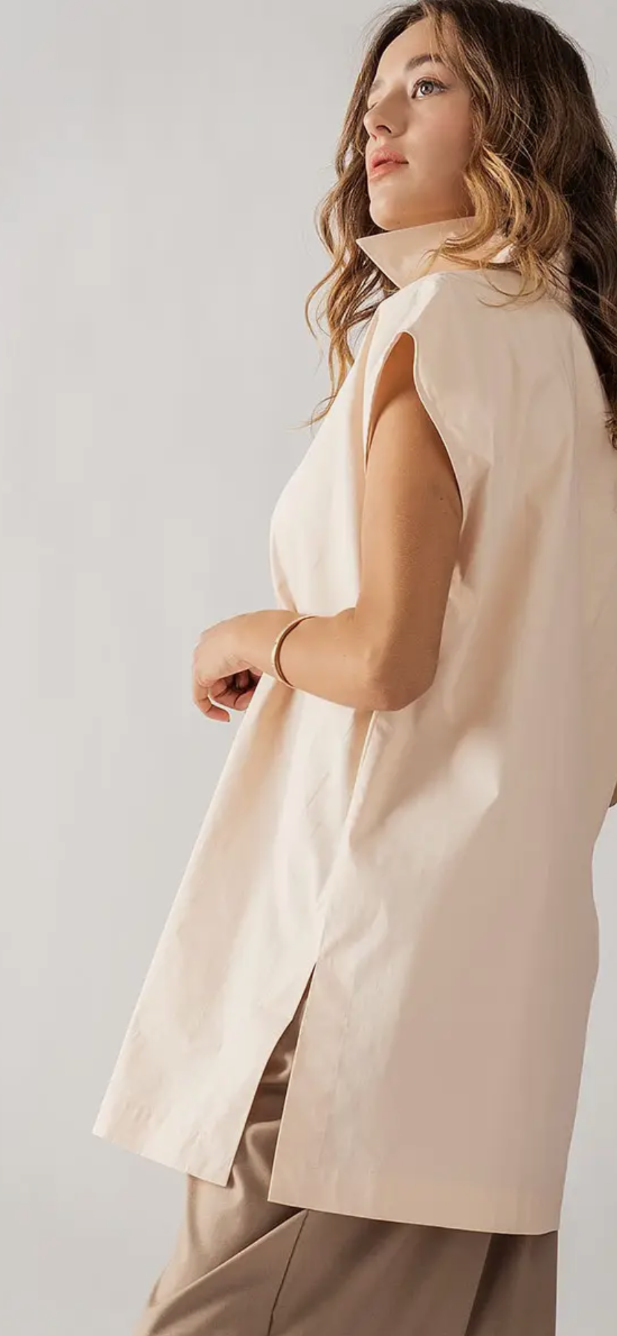 Short Sleeve Button-up Tunic Top-nude
