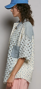 Short Sleeve Cotton Twill Button Down Shirt-denim