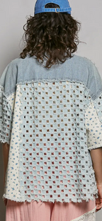 Short Sleeve Cotton Twill Button Down Shirt-denim