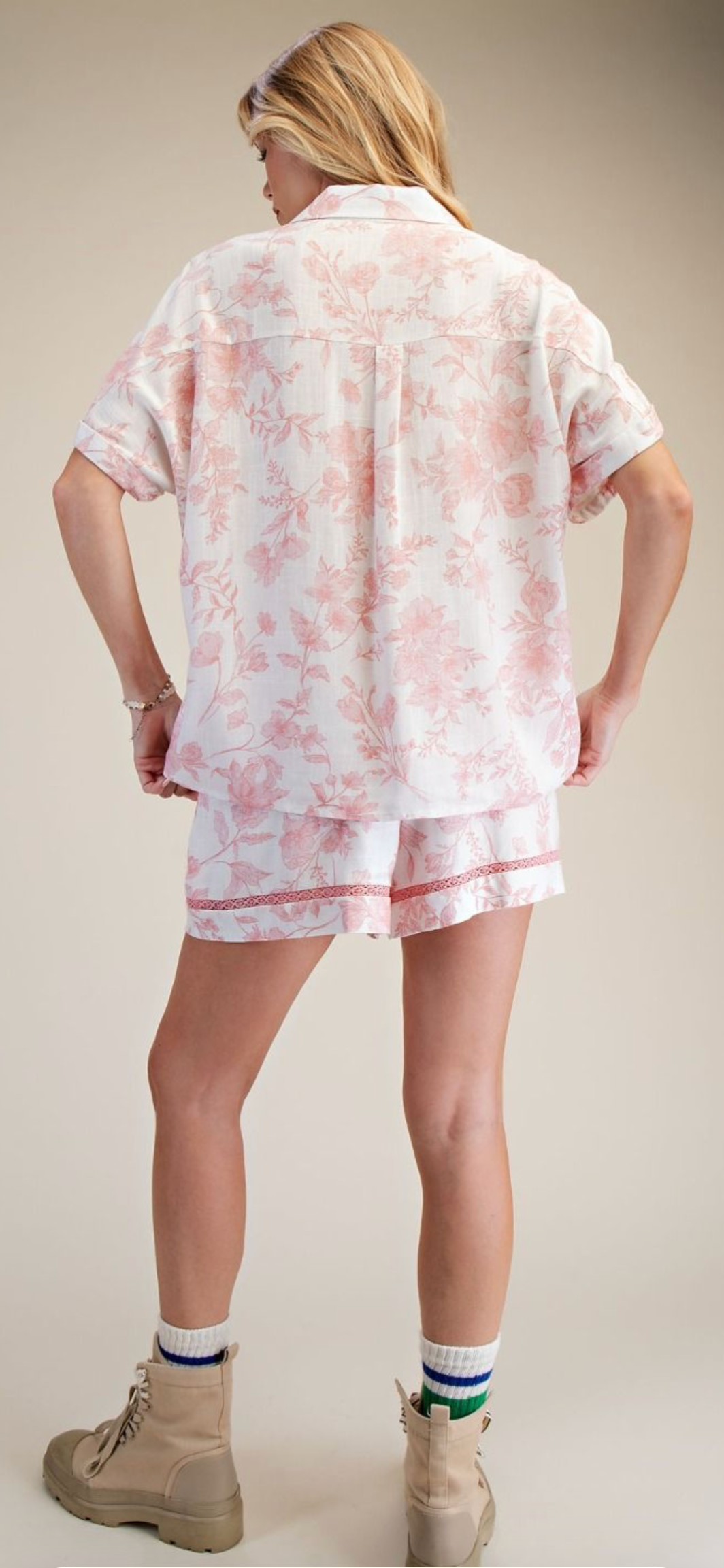 Short Sleeve Printed Rayon Top-pink