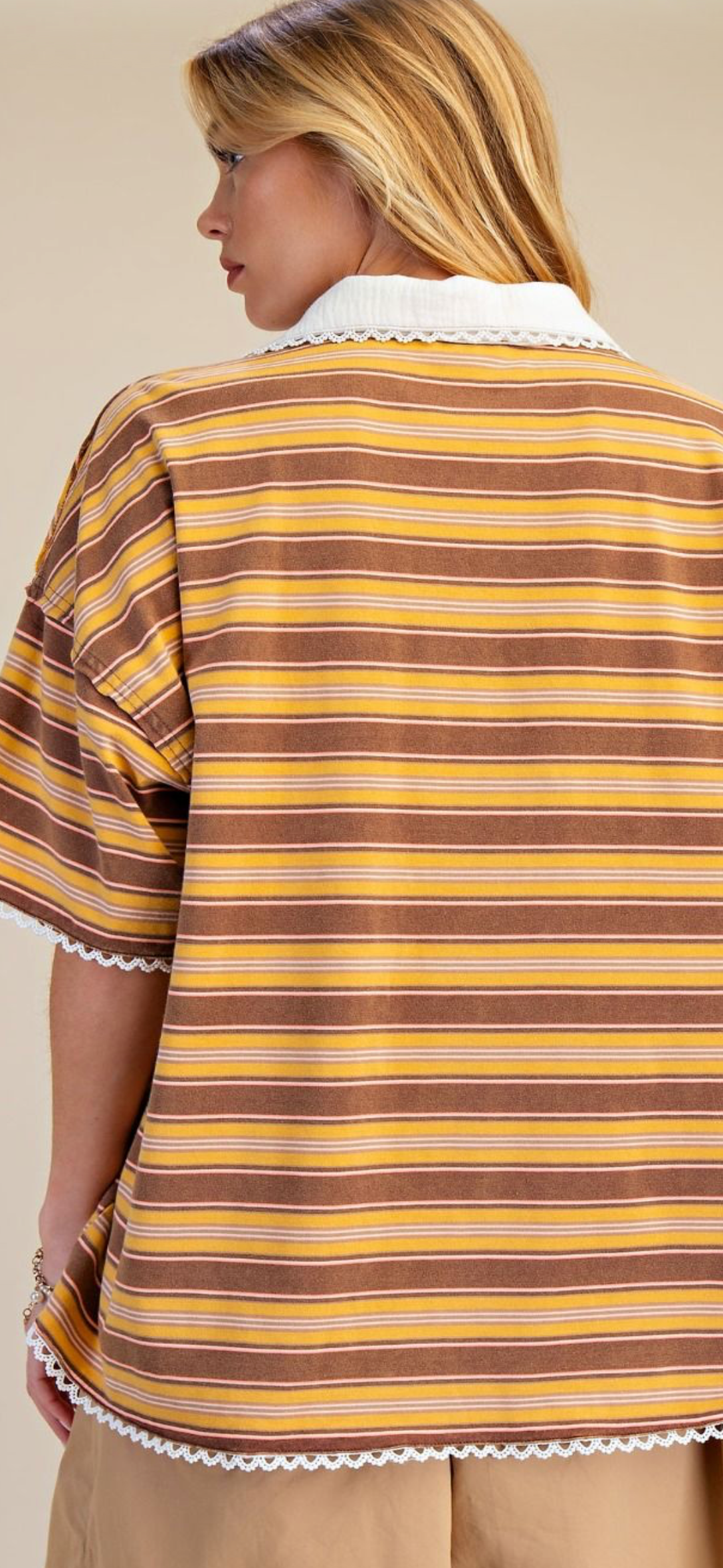 Short Sleeve Stripe Knit Button Down Shirt