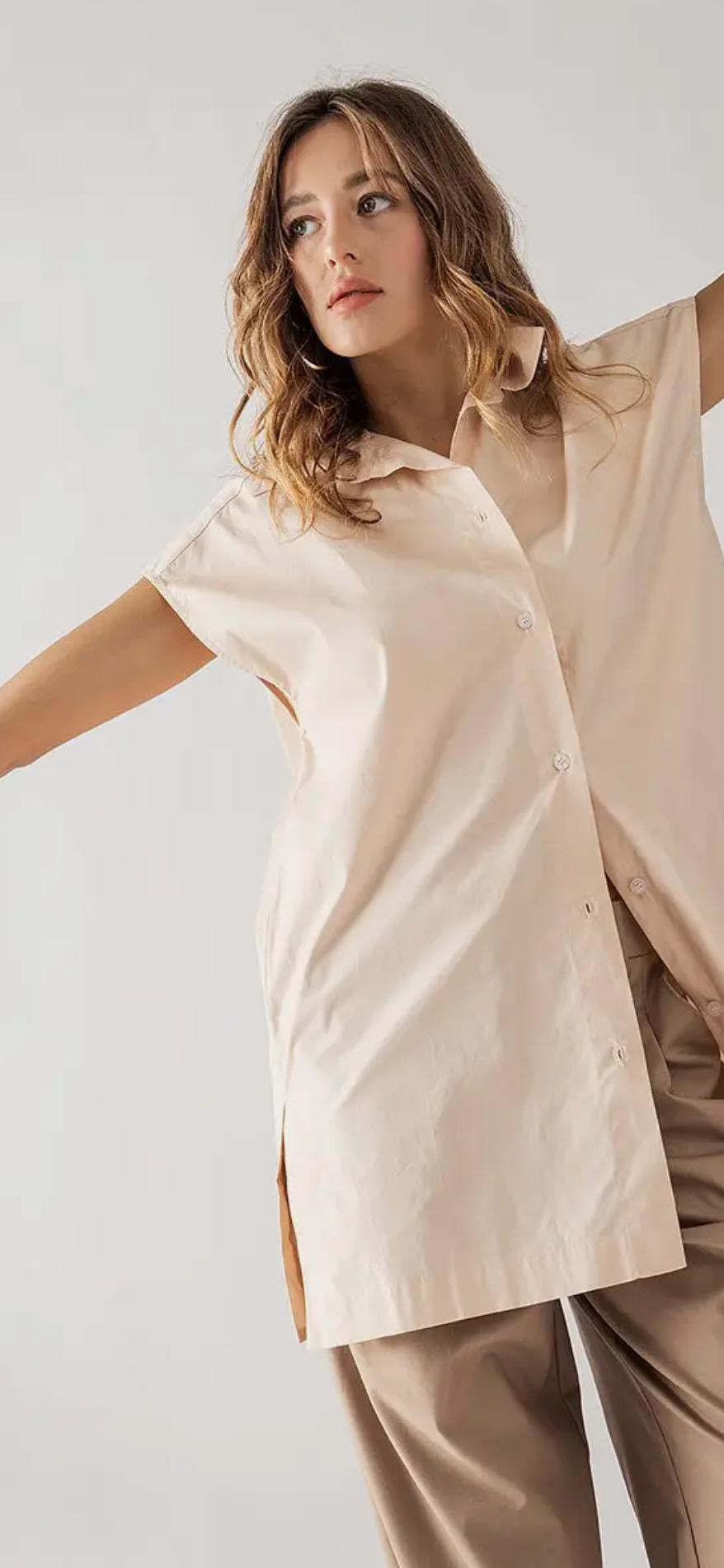 Short Sleeve Button-up Tunic Top-nude