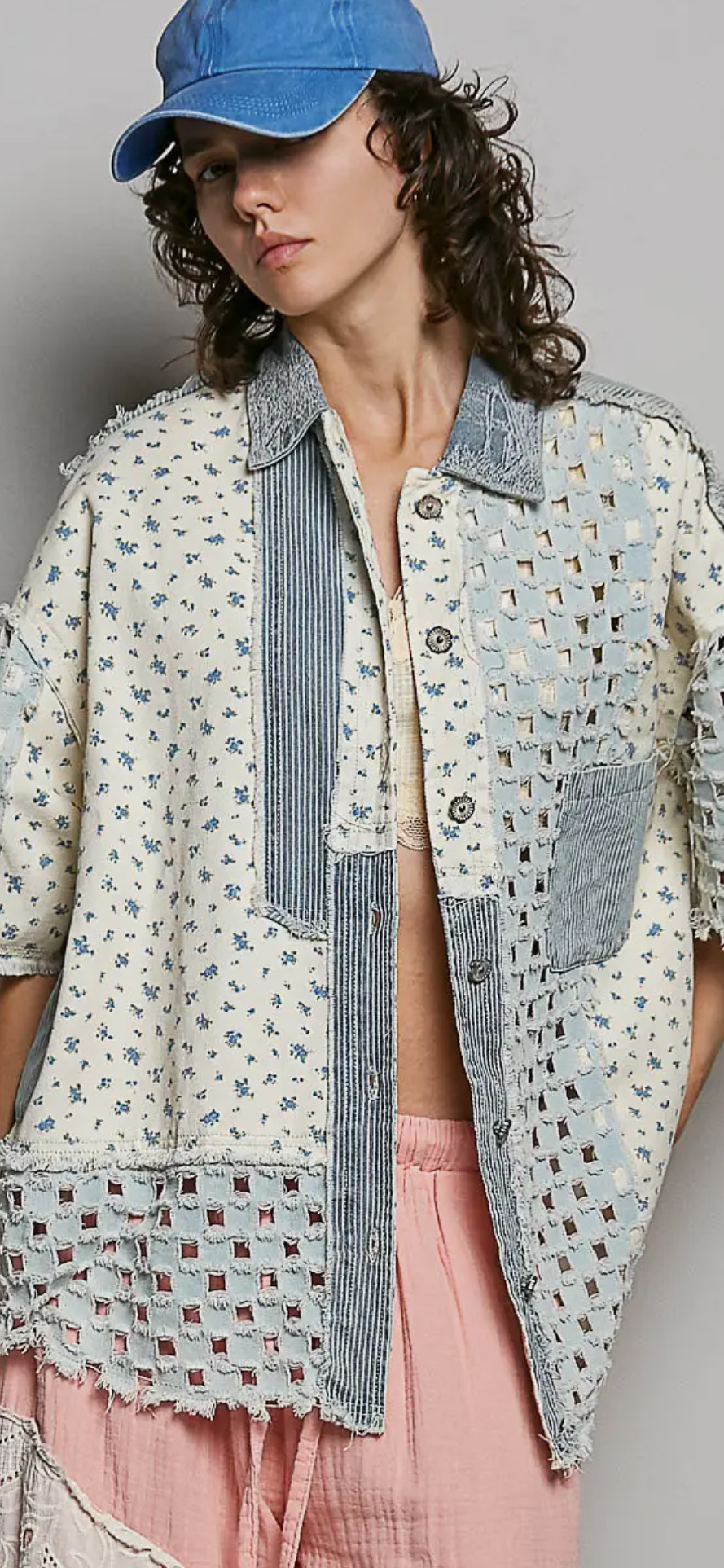 Short Sleeve Cotton Twill Button Down Shirt-denim