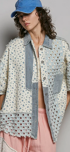 Short Sleeve Cotton Twill Button Down Shirt-denim