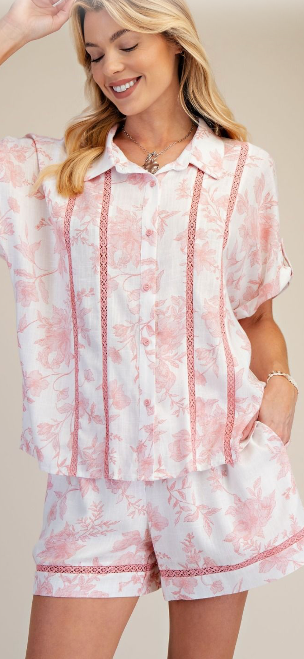 Short Sleeve Printed Rayon Top-pink
