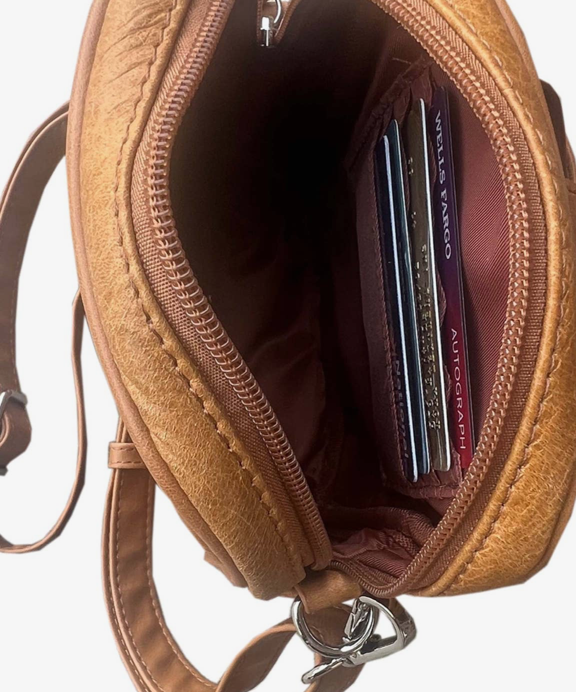 Cowhide Leather Crossbody Shoulder Bag with Phone Pocket-light brown