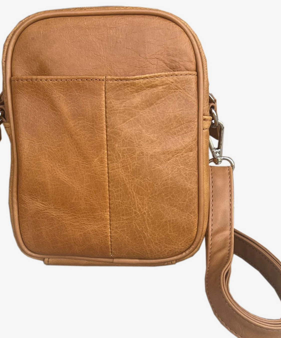 Cowhide Leather Crossbody Shoulder Bag with Phone Pocket-light brown