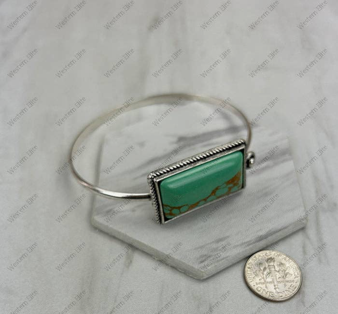 Silver Metal with Blue Turquoise Stone Bangle-