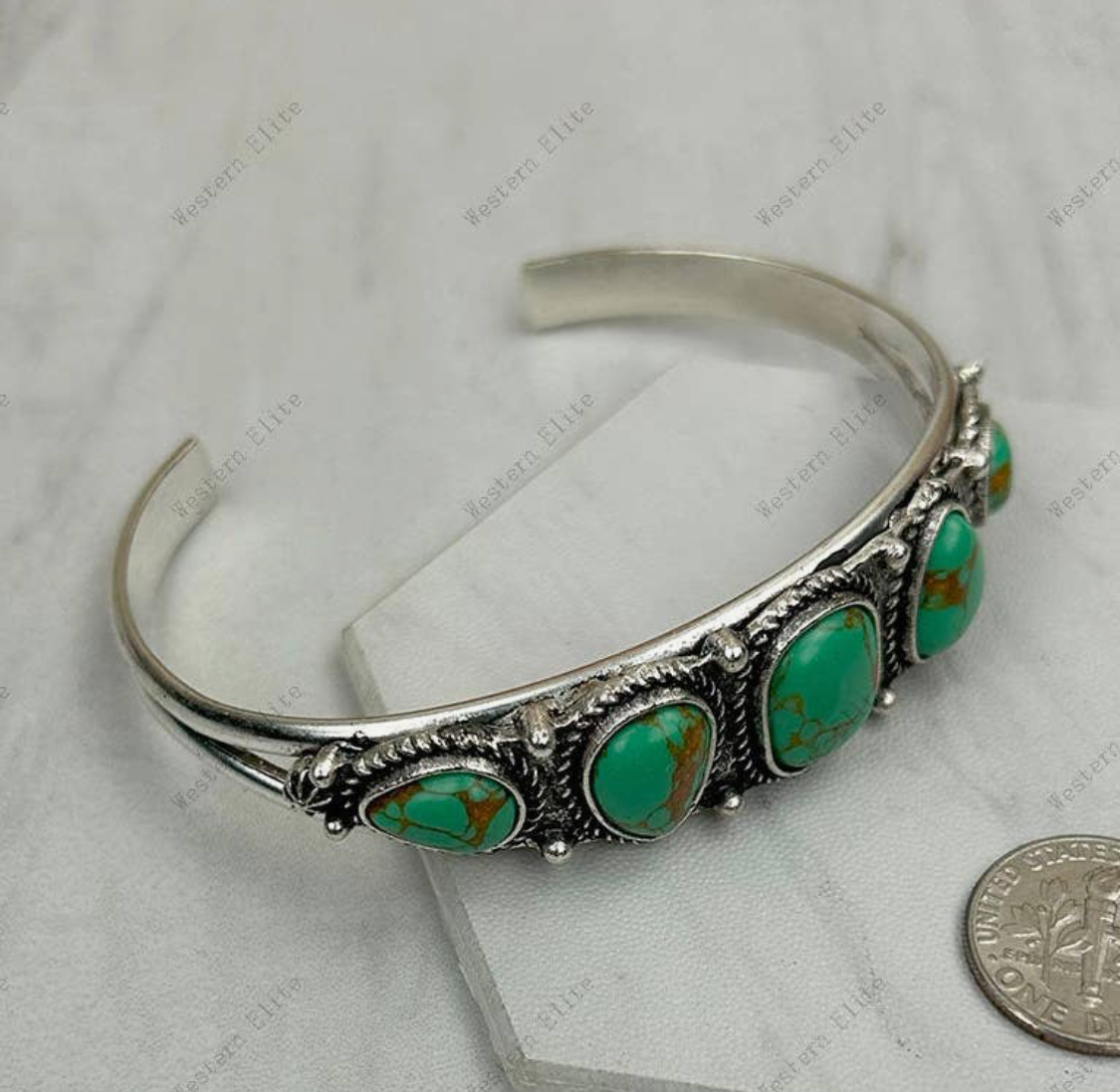 Silver Metal with Green Turquoise Stone Bangle