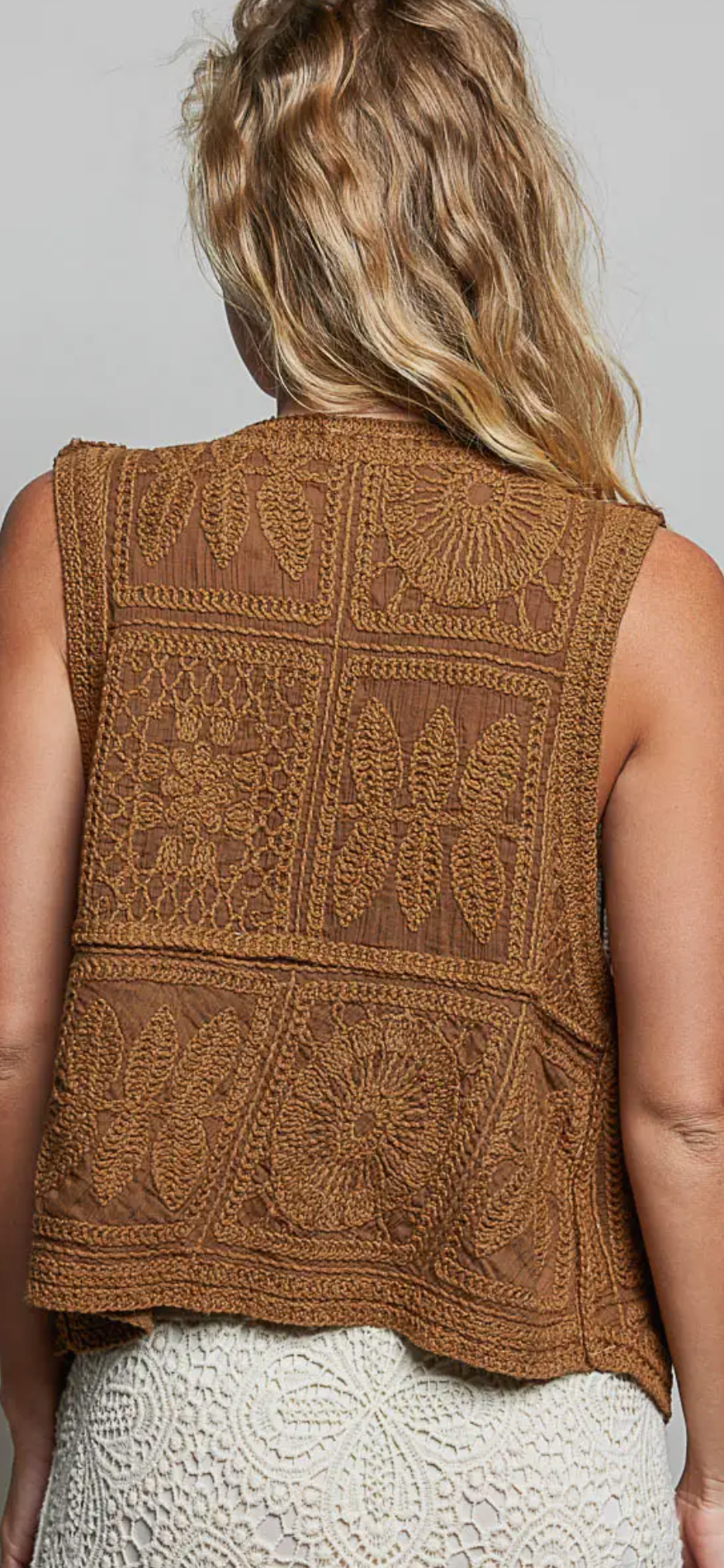Boho Relaxed Fit Crochet Lace Trim Embellishment Vest