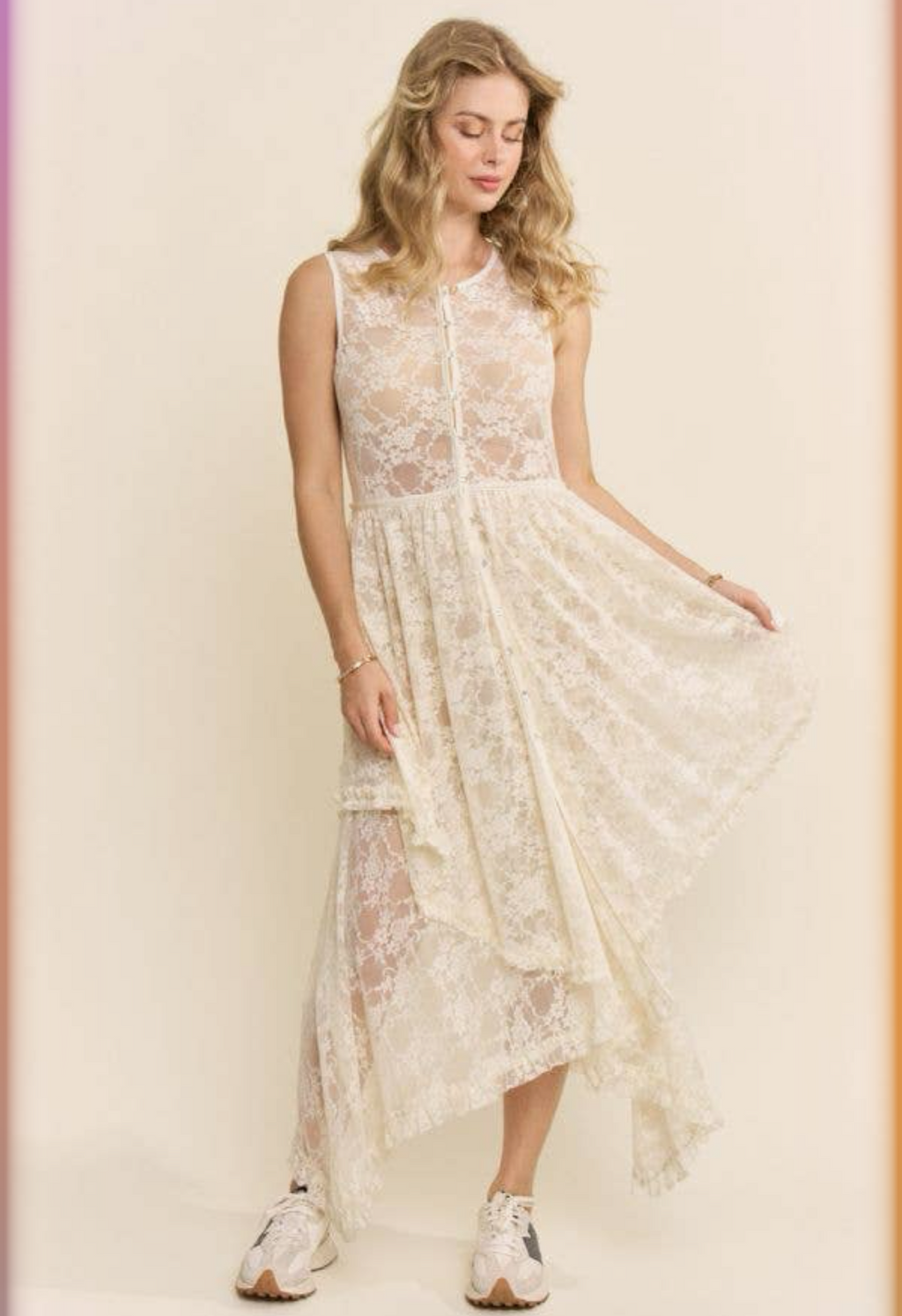 Sheer Lace Layered Duster with Button Front