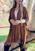 Soft Knit Pocket Ruana Cardigan- camel