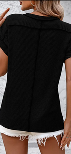 Solid Color Exposed Seam Knitting Short Sleeves Top