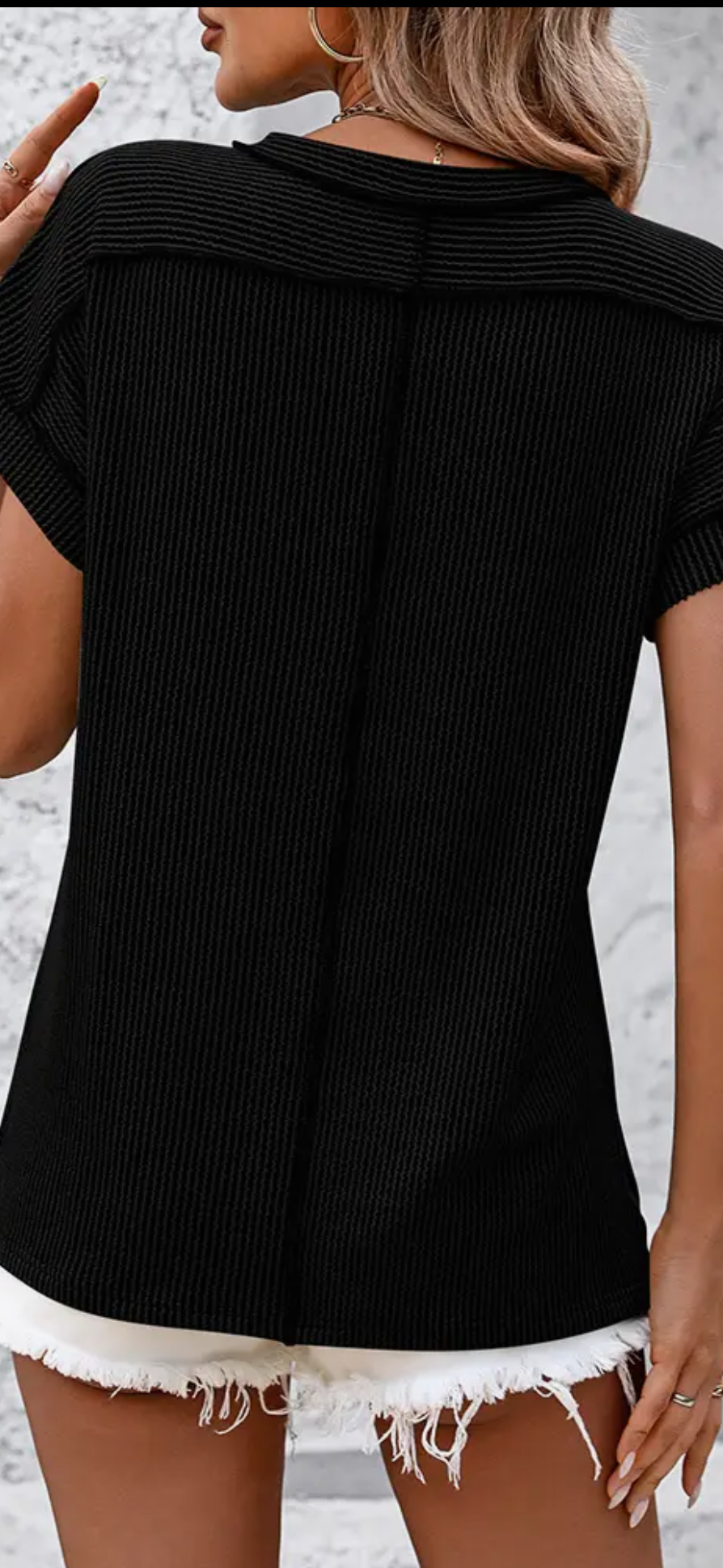 Solid Color Exposed Seam Knitting Short Sleeves Top