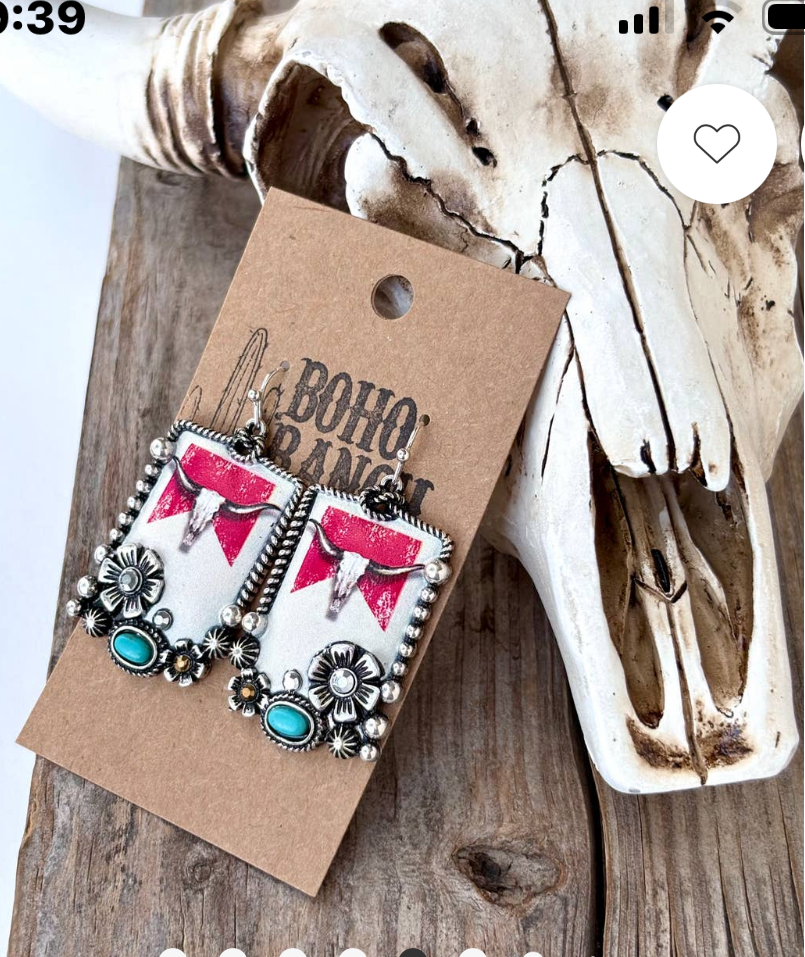 Western Style Pendant with Turquoise Stone Drop Earrings- Longhorn