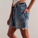 Street Style Drawstring Pocket Denim Casual Shorts