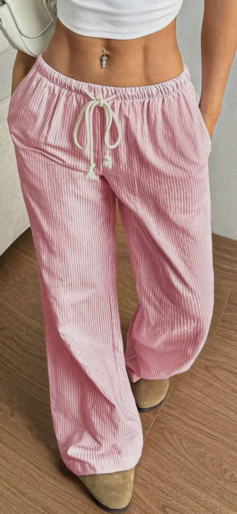 Striped Elastic Waist Loose-Fit Pants
