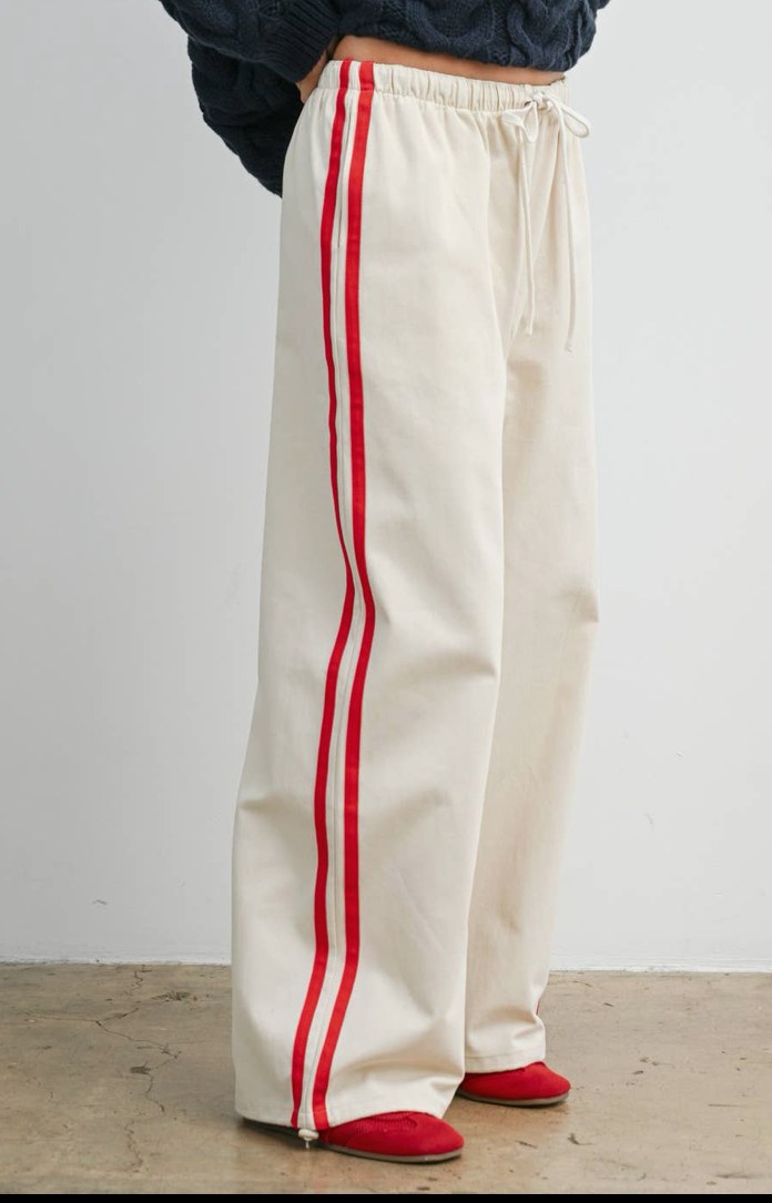 Striped Wide Leg Drawstring Track Pants
